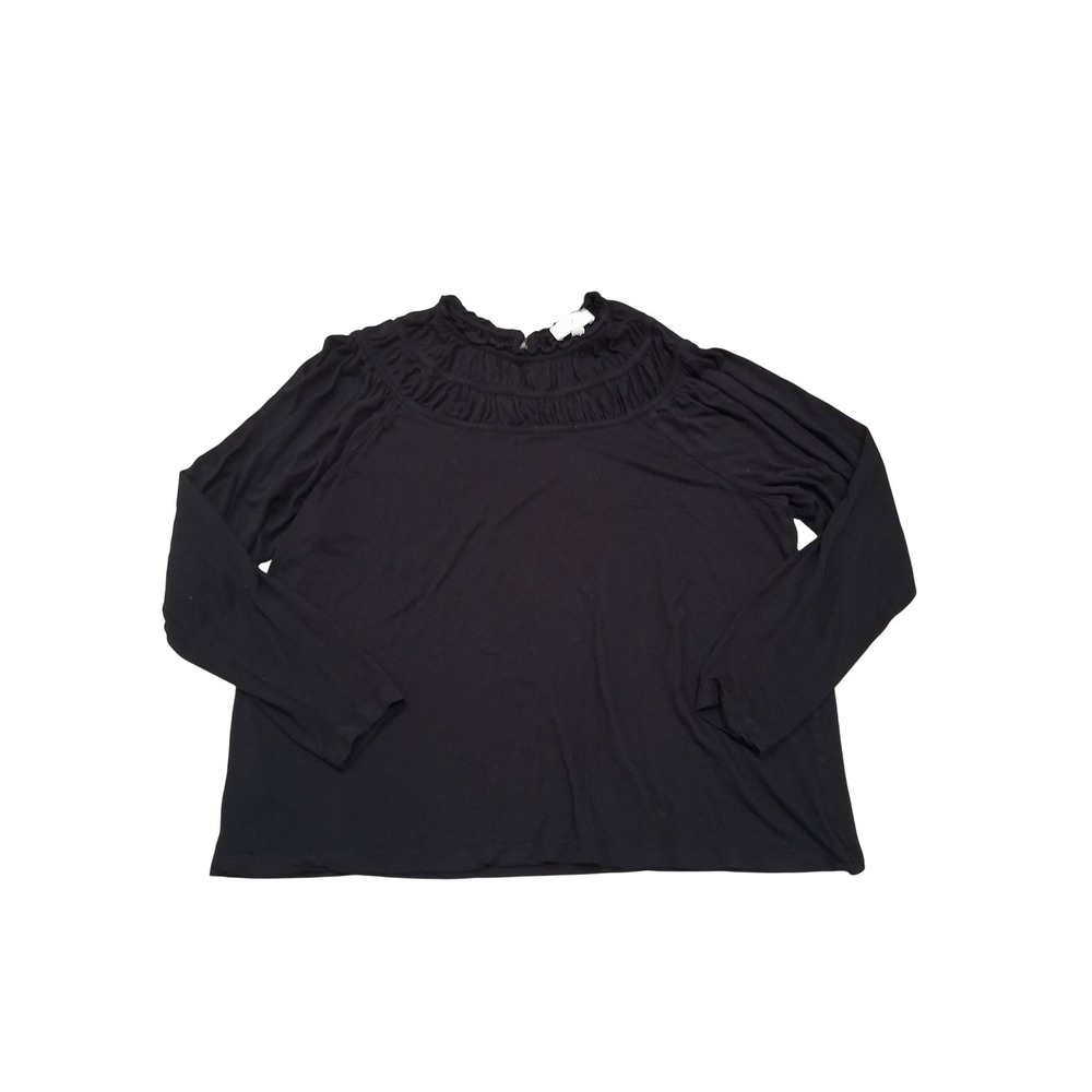 Loft Outlet Womens Black Smocked Mock Neck Long Sleeve Top Size M Keyhole Back